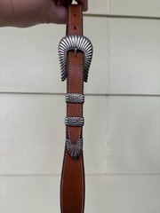 Douglas Magnus 4 Piece Sterling Silver Santa Fe Buckle Brown Leather Belt