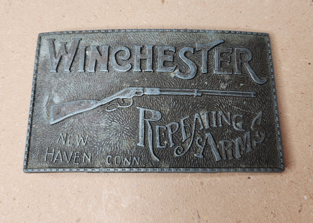 Vintage Winchester Repeating Arms New Haven Brass Belt Buckle Lewis of Chicago