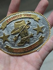 vintage WESTERN belt buckle AMARILLO STAR creative casting COWBOY rodeo ENGRAVED