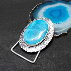 Handmade Silver Plated Belt Buckle with Natural Turquoise Stone- Western Vintage