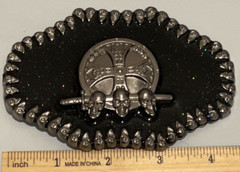 Skull Skeleton Head Metal Belt Buckle Biker Style Silver Tone Claws Cross Gothic
