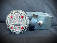 “Blood Cross Relic” New Belt Buckle Red Crystal Industrial OOAK Darren McNeese