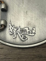 Buckle Rage Belt Buckle Mens Oval SPONSOR ME Hammered Silver Metal Vintage 3in