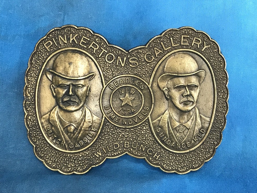 vintage 80s BUTCH CASSIDY AND THE SUNDANCE KID PINKERTON&rsquo;S GALLERY BELT BUCKLE