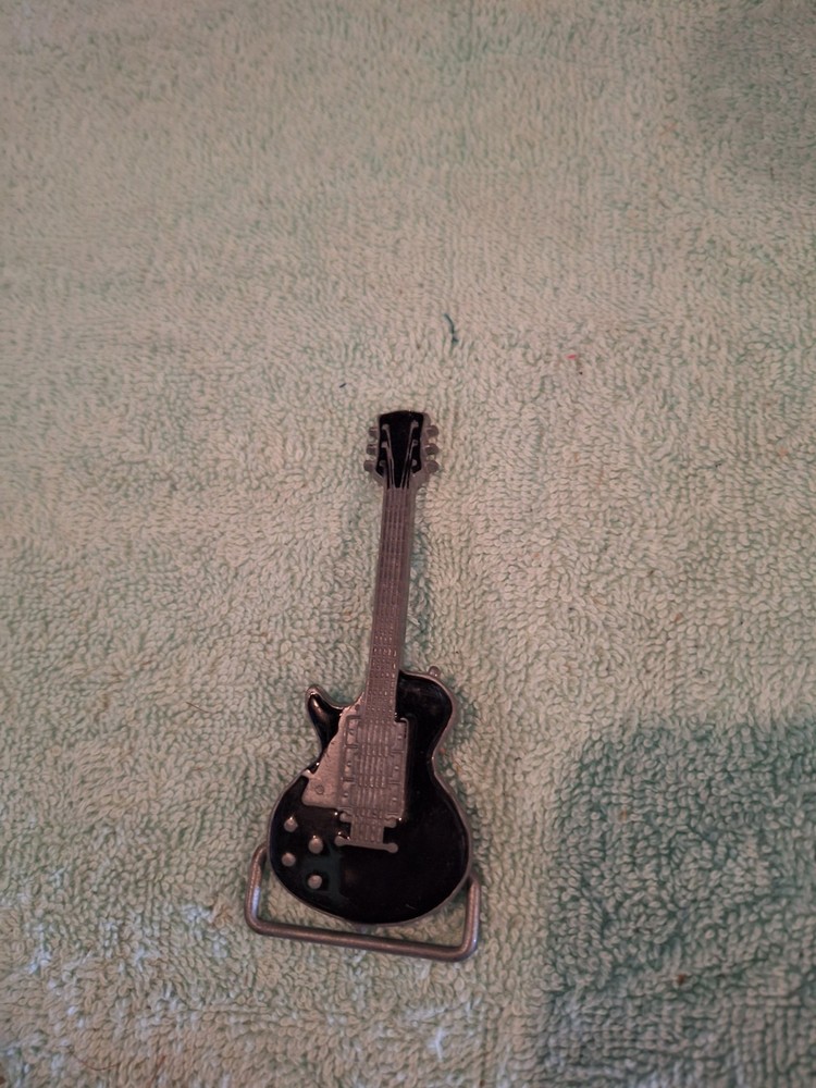 Music Guitar Black Enamel Metal Belt Buckle