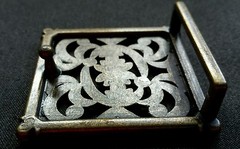 RHINESTONE CUTOUT FLORAL WESTERN BELT BUCKLE VINTAGE BRASS BRONZE TONE LOOK