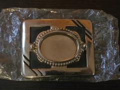 NOS Silver Tone Coin Belt Buckle Blank Black Accent Custom Western Craft