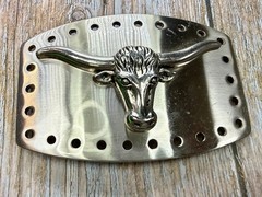 Longhorn Steer Skull Raised Silver Tone Large Belt Buckle With Hole Border