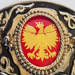 Vintage Polish Plate Style Steel Belt Buckle Austrian Slavic Eagle Gold Heraldic