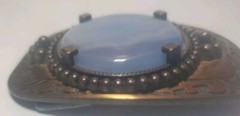 Vintage Embossed Western Style cowboy Belt Buckle with Blue/white Polished Stone