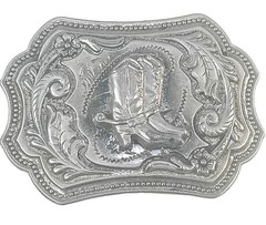 Vintage Western Silver Tone Belt Buckle Engraved Cowboy Saddle Motif 1-1/2&Prime; Belt