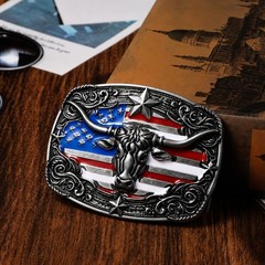 Cow Head Star USA Flag Western Belt Buckle for Men Women Vintage Cowboy Cowgirl