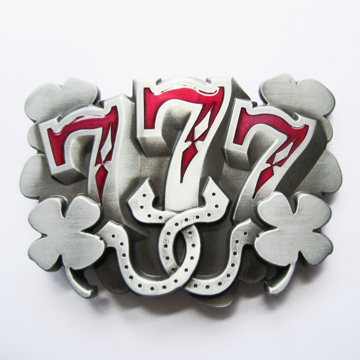 Lucky Triple 777 Horseshoe Four Leaf Clover Casino Enamel Metal Belt Buckle