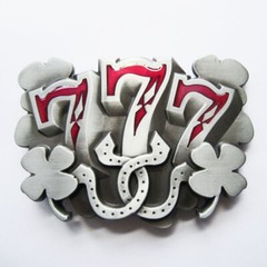 Lucky Triple 777 Horseshoe Four Leaf Clover Casino Enamel Metal Belt Buckle