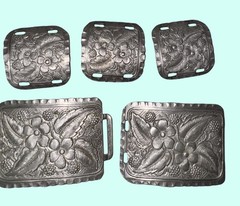 Vintage Stamped Metal Floral Belt Buckle Set 5 Pcs Decorative concho