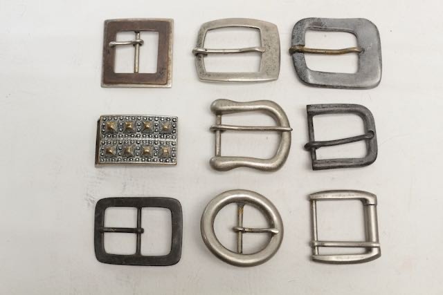Lot of 9 Assorted Belt Buckles 1.5” Silvertone Brass Studded Removable Crafter
