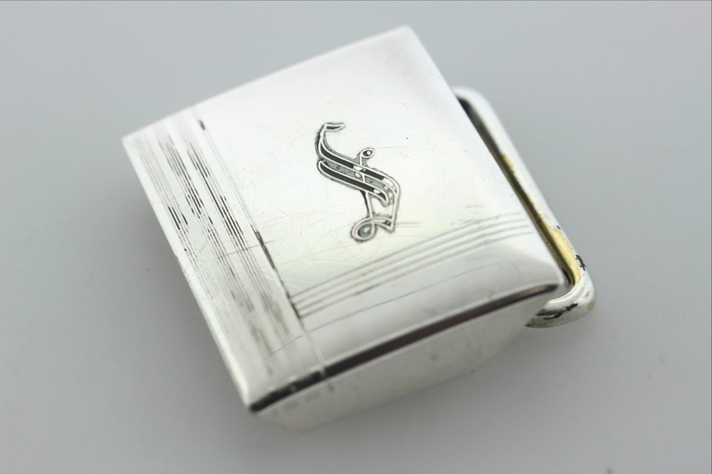 Antique Hickok Sterling Silver 925 Art Deco Belt Buckle with Black Enamel &lsquo;S&rsquo;