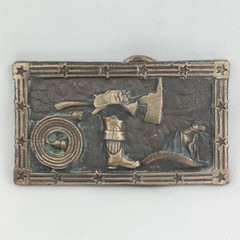 Vintage 1970s Brass Relief Firefighter Belt Buckle Made In USA