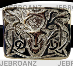 Scottish Kilt Buckle Belt Highland Celtic Stag Head Design Chrome/Antique Finish