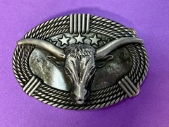 Texas Longhorn Cow Bull Head Steer Rope Border Rodeo Cowboy Belt Buckle