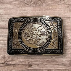 50 PESO BELT BUCKLE 4.5&Prime; GOLD & SILVER METAL WESTERN FASHION NEW #EH13097