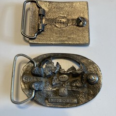 Set of 2 Vintage HEAVY PEWTER DEER SCENE AND ANTLER BELT BUCKLES MADE IN USA