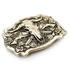 German silver belt buckle American Bison Buffalo Skull, Longhorn Cattle buckle