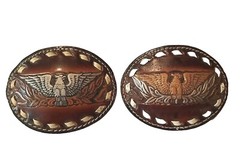 EAGLE Belt BUCKLE w/ WHITE BUCKSTITCHING Lg HANDMADE Brown LEATHER Western/Biker