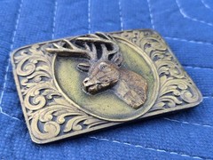 Vintage 1993 Bergamot F-76 Deer Belt Buckle in Gold Bronze Tones Made in USA
