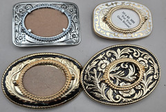 FOUR BELT BUCKLES Gem Stone Oval Mount Made in USA