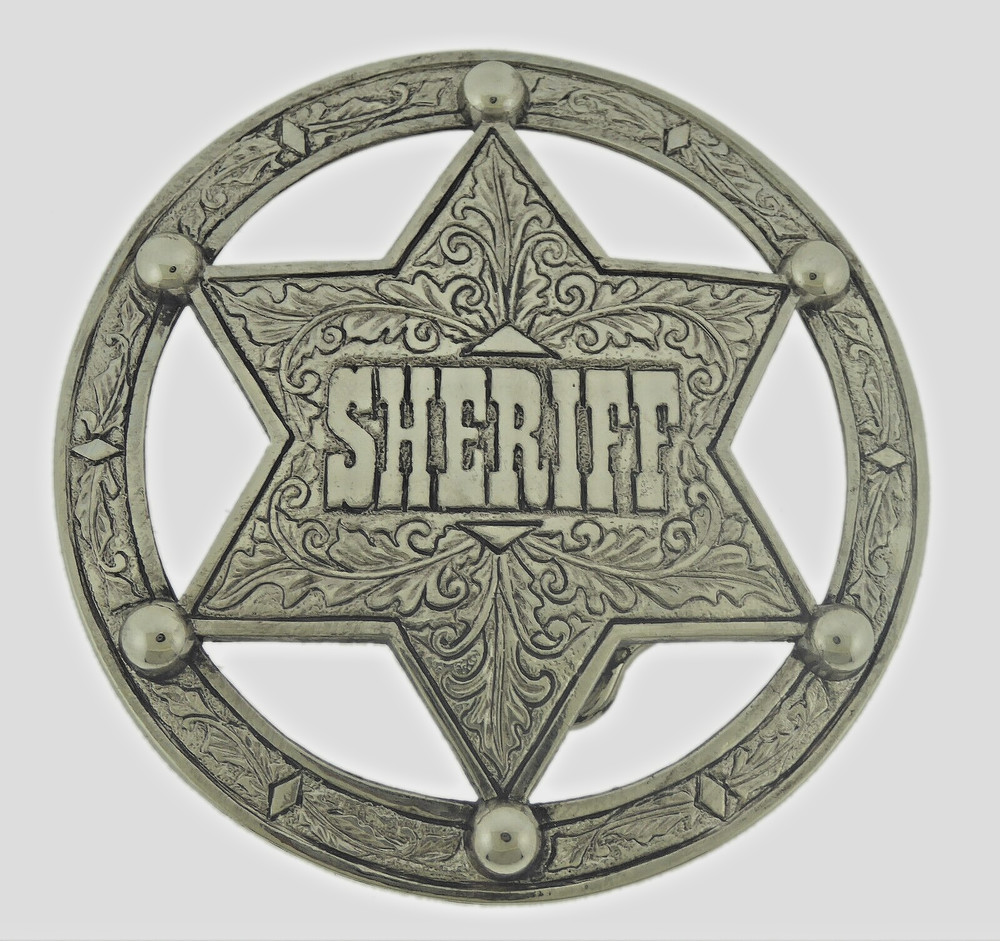 Sheriff Badges Belt Buckles Mens Western Peace Police Officer Brushed Gray Metal