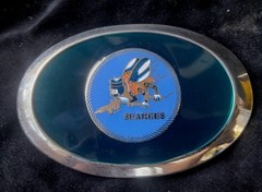 VtgBeltBuckleEnamel US NavySeabeesMilitaryArmedForceRockBikerRetroClassy80s90s