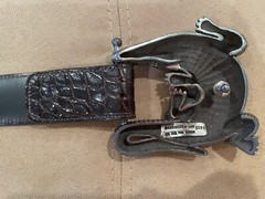 HUGE!! Kieselstein-Cord Sterling Alligator Buckle Brown Alligator Belt Size 2