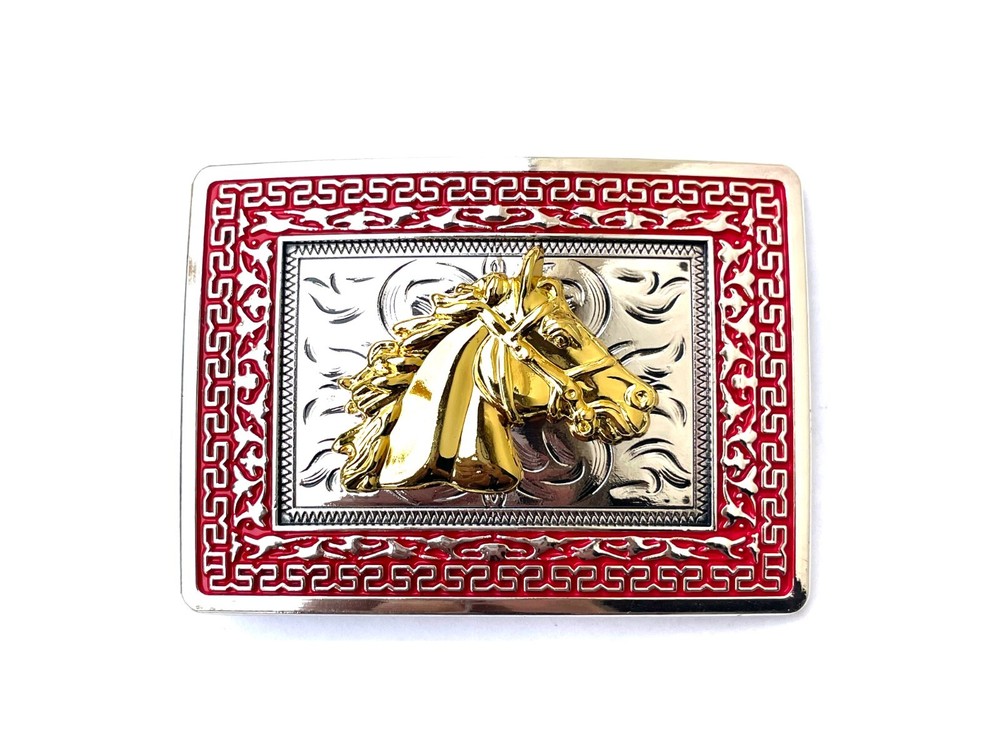 Western Buckle Gold Silver Red Horse Head Cowboy Buckle Fit 2 » Hebilla Vaquero