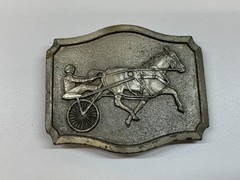 Vintage Belt Buckle Equestrian Horse Harness Racing Jockey Riding Sulky Trotter