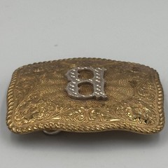 Crumrine El Arturo Bronze Western Belt Buckle Floral Engraved Initial B Vintage