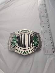 ALL IN Text Dollar Signs Novelty Belt Buckle Silver Tone Money Gambling