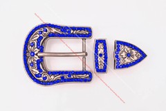 Antique Silver Crystal Western Cowboy Floral Belt Buckle Set Fit 30MM Strap