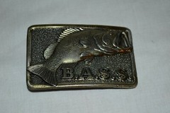 SOLID Brass Bass Anglers Sportsman Society BASS Jumping BELT BUCKLE EUC