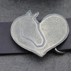 Country Style Horse Head Heart Belt Buckle in Dark Silver, Vintage Interchangeable Buckle
