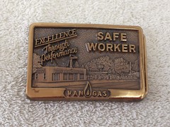 VINTAGE VAN GAS 1985 Safe Worker Belt Brass Buckle