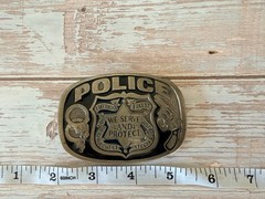 Vintage Buckle Framer Police Belt Buckle We Serve & Protect Law Enforcement