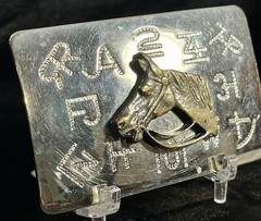 Vintage Western Horse Head on Branding Symbols Chambers Belt Co Belt Buckle USA
