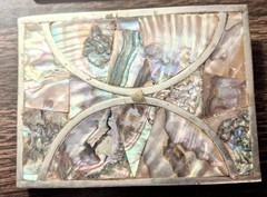 Vintage Mother of Pearl Abalone Shell Mosaic Inlay Boho Hippie Belt Buckle