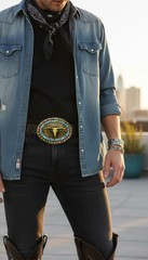 Men Dark Gold Metal Buckle Western Fashion Bull Long Horn Texas Cow Oval Shape
