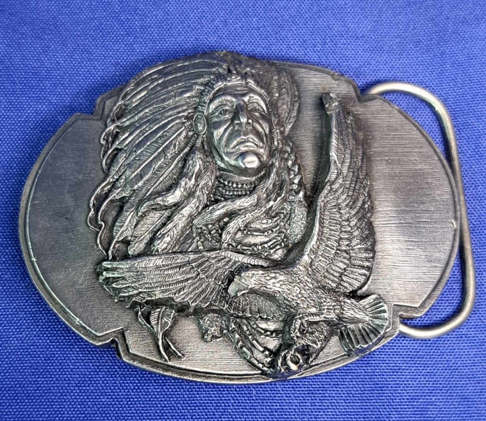 Vintage 1989 Native American Eagle Belt Buckle Siskiyou Belt Co KG CR17 Western