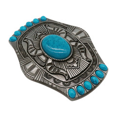 Men Women Silver Big Metal Belt Buckle Southwestern Fashion Turquoise Blue Beads