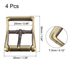 0.98&Prime; Single Prong Belt Buckle Bronze DIY Square Center Bar Buckle , 4Pcs