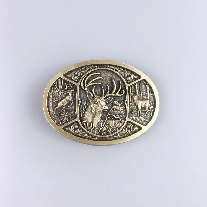 Vintage Bronze Western Wildlife Hunter Hunting Deer Belt Buckle