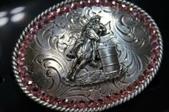 BLAZIN ROXX Youth Belt Buckle Barrel Rider Rhinestones Pink & Silver 37380